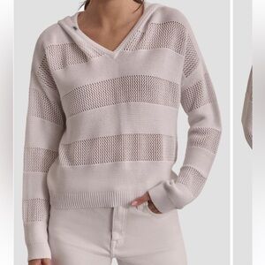 DKNY JEANS OPEN STITCH KNIT HOODIE BRIGHT WHITE XL